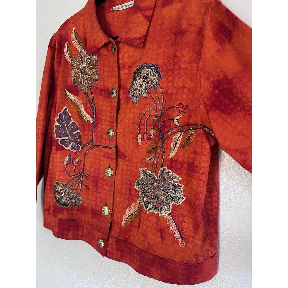 Drapers & Damons Artwear Embroidered Floral Jacket Boho Women Petite Large - Picture 4 of 13